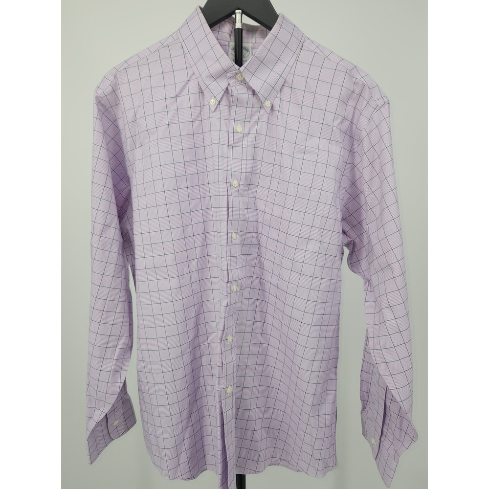 Brooks Brothers Regent Fit Shirt Mens 17-35 Purple Windowpane Non-Iron Stretch